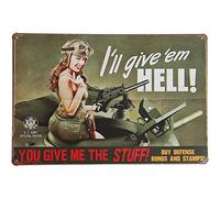 Lsjuee You Give Me The Stuff,I Will Give'em Hell Metal Tin Sign Poster Paintings Wall Decor,Public Sign,Decoration Sign for Home Office Classroom Bathroom Bar Cafe Garage Man Cave Decor 12 X 8 Inches