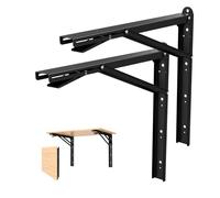 LSK 24 Inch Folding Shelf Brackets, Heavy Duty Collapsible Shelf Bracket Max Load 550LBS, Wall Mounted L Table Brackets for Garage Bench Table, Space Saving DIY Black Folding Bracket, Pack of 2