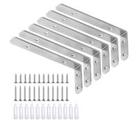 LSK L Bracket, Heavy Duty Stainless Steel Corner Bracket, 5"2"(12550mm) Shelf Support, Max Load: 42lb, Joint Angle for Wooden Board, Pack of 6