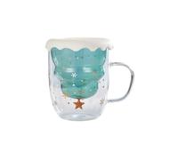 lskdnrufh 10.5 oz Glass Coffee Mugs,Double Wall Glasses Mug with Handle and Lid Drinking Cup for Latte Cappuccino Tea Bag(Green)