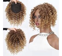 lskdnrufh Synthetic Short Afro Curly Hair Topper Brown Blonde Mixed Color Hair Toupee Hair Piece For Women and Men Increase Hair Volume Womans Hair Topper(Dark Blonde)