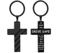 LSKFW Drive Safe Keychain Cross Keychain for Men Boys American Flag Birthday Christmas Valentines Day Gifts for Him Boyfriend Husband, Black, Large