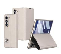 LSKOZU Case for Galaxy Z Fold7, Faux Leather Cover, Shockproof, Anti-Drop and Stylish Case with Screen Protector (Titanium)