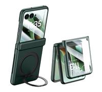 LSKOZU Case for Motorola Razr 2026, Shock-Resistant and Stylish Case with Built-in Screen Protector, Center Hinge Protection, with Finger Ring Holder Green