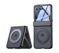 LSKOZU Case for Motorola Razr Ultra 2025, Lightweight Phone Case with A Matte Finish, Hinge Protection, Built-in Screen Protector, Rotating Ring Holder, Wireless Charging Compatible Black