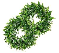 LSKYTOP 2 Pack Artificial Boxwood Wreath Round Green Leaves Door Wall Window Decoration,11Inch/PC