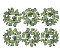LSKYTOP 6Pcs Eucalyptus Wreath Faux Kitchen Cabinet Wreaths Artificial Greenery Wreath Farmhouse Wreath for Door Wall Window Decor, 9Inch/PC