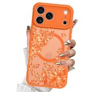 LSL Case for iPhone 17 Pro Max 6.9 Inch Compatible with Magsafe Orange Floral Flowers Translucent Matte Shockproof Protective Slim Silicone Magnetic Case for Women Girls, Gardenia