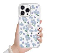 LSL Magnetic Case for iPhone 15 Pro, Compatible with Magsafe, Cute Flower Floral Aesthetic Phone Case for Women Girls, Camera Protection Shockproof Clear Protective Cover, Blue Hydrangea