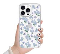 LSL Magnetic Case for iPhone 16 Pro, Compatible with Magsafe, Cute Flower Floral Aesthetic Phone Case for Women Girls, Camera Protection Shockproof Clear Protective Cover, Blue Hydrangea