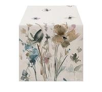 Lslandmood Floral Table Runner Modern Coffee Table Runner 40cm Wide Outdoor Waterproof Long Table Runners Linen for Party Wedding Round Table Cover 40x140cm