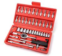 LSLANSOON 46 Pcs 1/4” Drive Socket Ratchet Wrench Set with Storage Case, Includes Metric Bit Socket Set and Extension Bar for Auto Repair and Home Maintenance