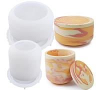 LSLEVA 2 PCS Large Storage Box with Lids, Creative Silicone Candle Vessels Pot Molds, Concrete Round with Cover Bottle Making Moulds for Organizer