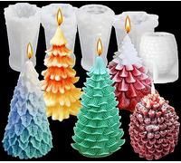 LSLEVA 5Pcs Christmas Silicone Molds, 4Pcs Christmas Tree and Pine Cone Silicone Candle Molds, Xmas Theme Shaped Mould for DIY Wax Candle Soap Art Craft Cake Chocolate Home Decor