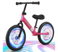 LSLIFE 12 Inch Balance Bike with LED Lights for Kids Toddlers Training Bicycle for 2-6 Years Old Boys Girls Baby First No Pedal Bike with Parking Stand Adjustable Handlebar/Seat