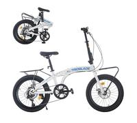 LSLIFE 20 Inch Folding Bike for Adult, 7-Speed Folding Bicycle for Women Men Teens Lightweight Aluminium Frame Foldable Bike Easy Folding City Bicycle (With Carrier, White)
