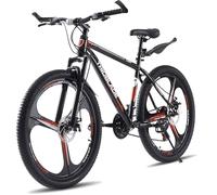 LSLIFE 26 27.5 Inch Mountain Bike, 21-Speed Mountain Bicycle Mens Boys Bike Disc Brakes 3 Spoke Wheels with Shock Absorber (Black & Red, 24 Inch)