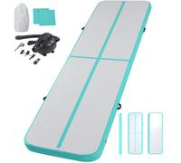 LSLIFE Air Gymnastics Track Inflatable Tumble Track Mat, 10ft 13ft 16ft 20ft Air Tumbling Mat with Air Pump Gym Tumbling Floor Mats for Home Use/Cheerleading (Green, 20ft*3.3ft*4in(600x100x10cm))