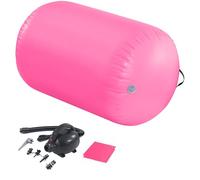 LSLIFE Air Roller Inflatable Gymnastics Tumbling Barrel, Roll Barrel with Air Pump 60/75/90cm Thick 100cm Long Backbend Trainer Handspring Mat for Gymnastics Yoga Training (Pink, 90(H)*100(L) cm)