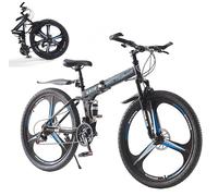 LSLIFE Folding Mountain Bike, 27.5 Inch Folding Bike for Adult 21-Speed Folding Bicycle for Men Women Dual Disc Brakes 3/10 Blade Wheels Bike with Shock Absorber (3 Blade Wheel Style, Black & Blue)