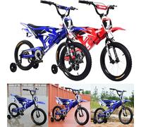LSLIFE Kids Bike 18 Inch Boys Motorcycle Bike Kids Motorbike for 5-9 Years Old Boys Girls Motor Shaped bike with Simulated Motorbike Sound Removable Stabilisers Wheels (18In Blue)