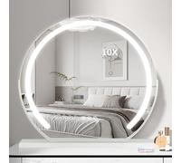 LSLIFE Vanity Makeup Mirror with Led Lights, 3 Color Dimmable Hollywood Tabletop Makeup Mirror Round 300° Rotating Vanity Mirror with 10x Magnifying (20 Inch/ 50cm)