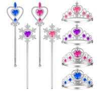 LSLYHTC 8 Pcs Princess Crowns and Wands for Little Girls, Tiaras and Wands Toys for 3-6 Girl, Princess Dress up Accessories for Little Girls Kids Toddler Costume Birthday Party Cosplay Gifts