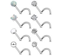 Lsnevsie 18G 20G 22G Astm F136 Titanium Nose Rings Studs Piercing Jewelry for Women Men Round Heart Square Cubic Zirconia Nose Rings Opal Nostril Ring Piercing Jewelry Top Flat Ball 3mm 8PCS, Metal