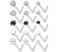 Lsnevsie 18G 20G Nose Rings Studs Piercing Jewelry for Women 316L Surgical Steel L Shaped Screw Straight Nose Rings Studs Hypoallergenic Nostril Piercing Jewelry for Women Men CZ 2mm 2.5mm 3mm, Metal