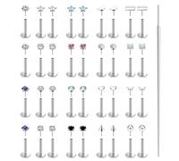Lsnevsie 20G 18G 16G 14K Gold Filled Threadless Flat Back Earrings Studs Surgical Stainless Steel Opal CZ Nose Rings Studs Tragus Helix Conch Cartilage Earrings Piercing Jewelry For Women Men Silver