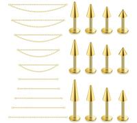 Lsnevsie 20G Flat Back Earrings Nose Rings Studs Chain Piercing Surgical Steel Spike Lip Nose Rings Stud Snake Bite Tragus Helix Conch Cartilage Earrings Piercing Jewelry For Women Men 20 Gauge Gold