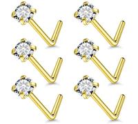 Lsnevsie 24G 22G 20G 18G Nose Rings Studs Piercing Jewelry For Women Men 316L Surgical Steel 14K Gold Filled L Shaped Nose Rings Studs Nostrial Piercing Jewelry for Women Men Diamond CZ 2mm 3mm, 22G