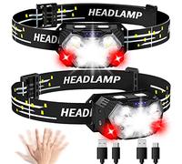 Lsnisni 9 LED Head Torch Rechargeable 2 Pcs, 2000 Lumens Super Bright Headlamp USB-C, 10 Modes with White Red Light, Motion Sensor, IPX5 Waterproof Headlight Flashlight for Camping Hiking Fishing