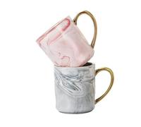 LSNNMU 1/2PCS 400ml Ceramic Mug Gold Rim Coffee Cup Couple Anniversary Breakfast Oatmeal Teacup Milk for Couple(2pcs Pink Black)