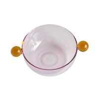 LSNNMU 2pcs Ice Cream Bowl with Handle Glass for Yoghurt Colorful Tableware Soup Heat Resistant for Ice Cream(Pink)