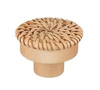 LSNNMU 2pcs Solid Wooden Door Handle Circular Small Rattan Weaving Single Hole Cabinet Wardrobe Shoe Drawer Pulls Knobs for Furniture for Home(Yellow 2-Pack)