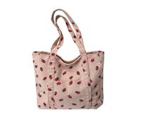 LSNNMU Beach Bag Corduroy Handbag Strawberries Beach Bag Fashionable Versatile Shoulder Bag LargeCapacity Simple Commuter Women's Tote Bag(Pink)