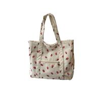 LSNNMU Beach Bag Corduroy Handbag Strawberries Beach Versatile Shoulder Bag Large Capacity Simple Commuter Women's Tote Bag(White)