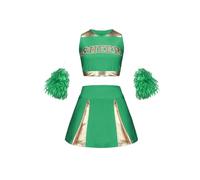 LSNNMU Cheerleading Suit Children child Cute Performance Clothes Holiday Party Sportswear Multi-color Optional With Pom Poms(Green,5-6Y(120cm))