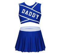 LSNNMU Women Cheerleader Costume School child Sexy Rave Outfits Round Neck Sleeveless Crop Top With Mini Pleated Skirt(Blue,L)