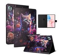 LSPCASA Case for Honor Pad 10 Case 12.1 Inch 2025 PU Leather Compatible with Honor Pad 10 12.1 Inch Tablet Case Flip Cover with Card Slots Stand Function Peony Cat