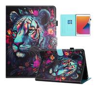 LSPCASA Case for iPad 9th/8th/7th Generation 10.2 Inch 2021/2020/2019 PU Leather with Stand Function and Card Slots Pocket Tablet Case for iPad 10.2 Tiger