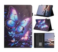 LSPCASA Case for Samsung Galaxy Tab A11 8.7 Inches 2025 SM-X133/SM-X135/Galaxy Tab A9 8.7" 2023 PU Leather Stand Pen Holder Flip Cover Protective Case for Galaxy Tab A11 Morpho Blue Butterfly