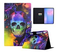 LSPCASA Case for Samsung Galaxy Tab S10 FE Plus 13.1 Inch PU Premium Leather Flip Case with Card Slots and Stand Function Tablet Case for Samsung Galaxy Tab S10 FE+, Coloured Skull