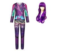 Lspoer Girls Outfits Party Dress up Role Play Purple Jumpsuit Fantasia Gift for Girls with Purple Wig
