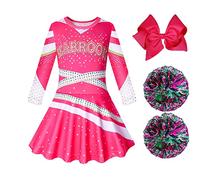 Lspoer Zombies 3 Costumes for Kids Cheerleader Outfit Girls Party Dress up Fancy Pink Dress for 9-10 Years