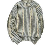 LSQBDFC Men'S Sweater Striped Crochet Knitwear Men Autumn Winter Crew Neck Pullover Knitted Streetwear Trendy Fashionable Male Jersey-m245 Blue-xl