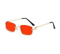 LSQBDFC Sunglasses Half Frame Square For Women Luxury Brand Small Metal Retro Rectangle Black Sun Glasses Woman Fashion Eyewear-gold Red-other