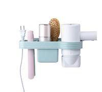 LSQCSN 3 in 1 Hair Dryer Holder - Wall Mounted No Drilling Hairdryer and Straightener Holder - Under Sink Vanity Countertop Storage Hanging Rack - Restroom Room Cabinet Toilet Accessory Shelf (Blue)