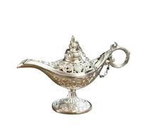 LSQCSN Aladdin Genie Lamp Legend Magic Classic Wishing Light Vintage Decoration Metal Magic Genie Light (Silver)